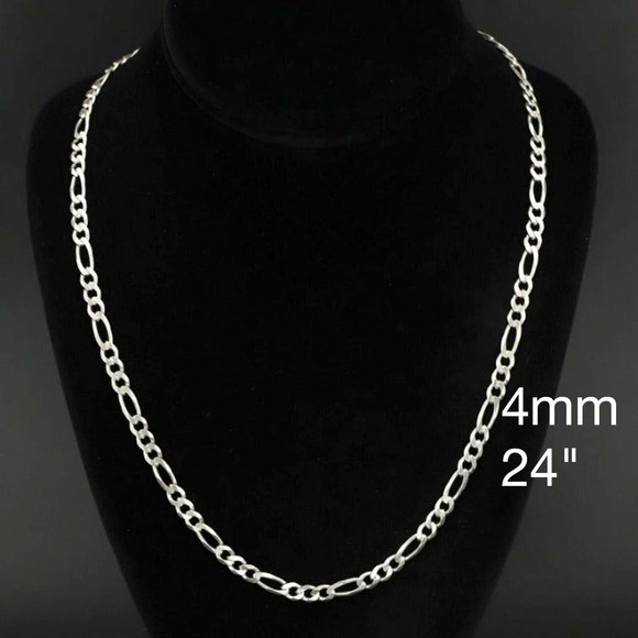 NWOT 925 Sterling Silver Figaro Chain 4mm Wide Necklace :24” - Picture 1 of 4
